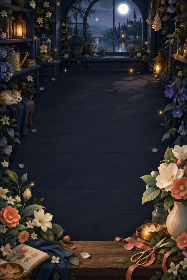The florist's garden under moonlight