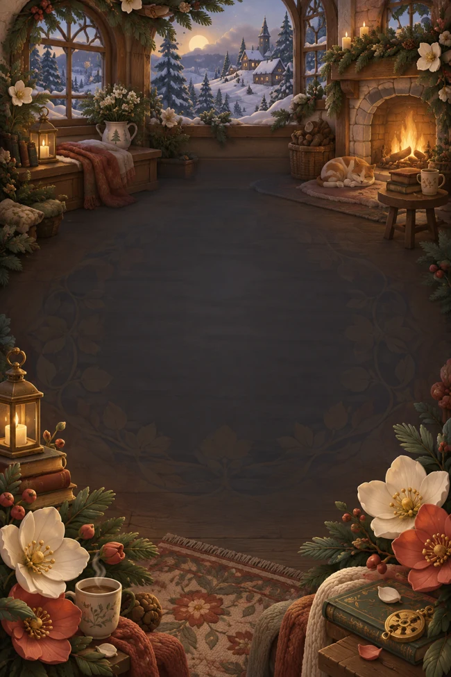 Soft snowy scenery in Winter Petal House